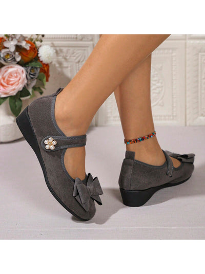 Women's Elegant Bow-Decor Thick Platform Wedge Heel Slip-On Loafers