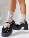 Chic Black Leather Mary Jane Heels with Bow Tie and Metal Buckle - Fashionable and Versatile for Every Occasion