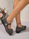 Women's Elegant Bow-Decor Thick Platform Wedge Heel Slip-On Loafers