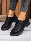 Women's Thick Sole Lace-Up Loafers Leather Shoes Student Black Vintage British Style Flat Shoes, Summer