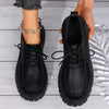 Women's Thick Sole Lace-Up Loafers Leather Shoes Student Black Vintage British Style Flat Shoes, Summer