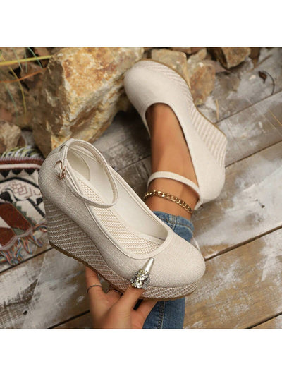 Chic Women's Platform Slip-On Shoes: Breathable Linen High Heels with Water-Resistant Design