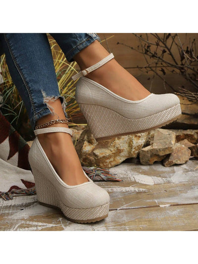 Chic Women's Platform Slip-On Shoes: Breathable Linen High Heels with Water-Resistant Design