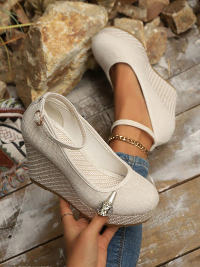 Chic Women's Platform Slip-On Shoes: Breathable Linen High Heels with Water-Resistant Design