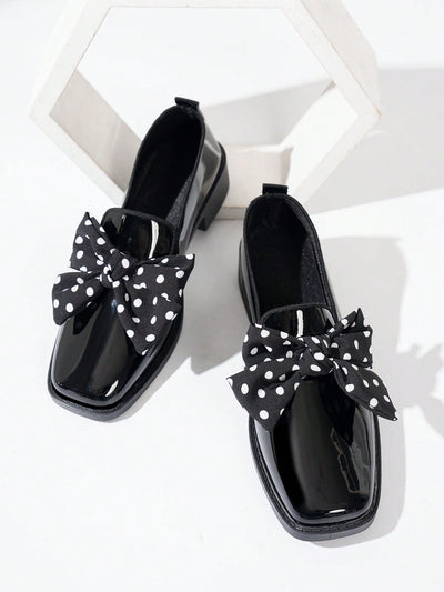 Chic Black Polka Dot Bow Loafers - Elegant Thick-Soled Design for Effortless Style