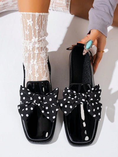 Chic Black Polka Dot Bow Loafers - Elegant Thick-Soled Design for Effortless Style