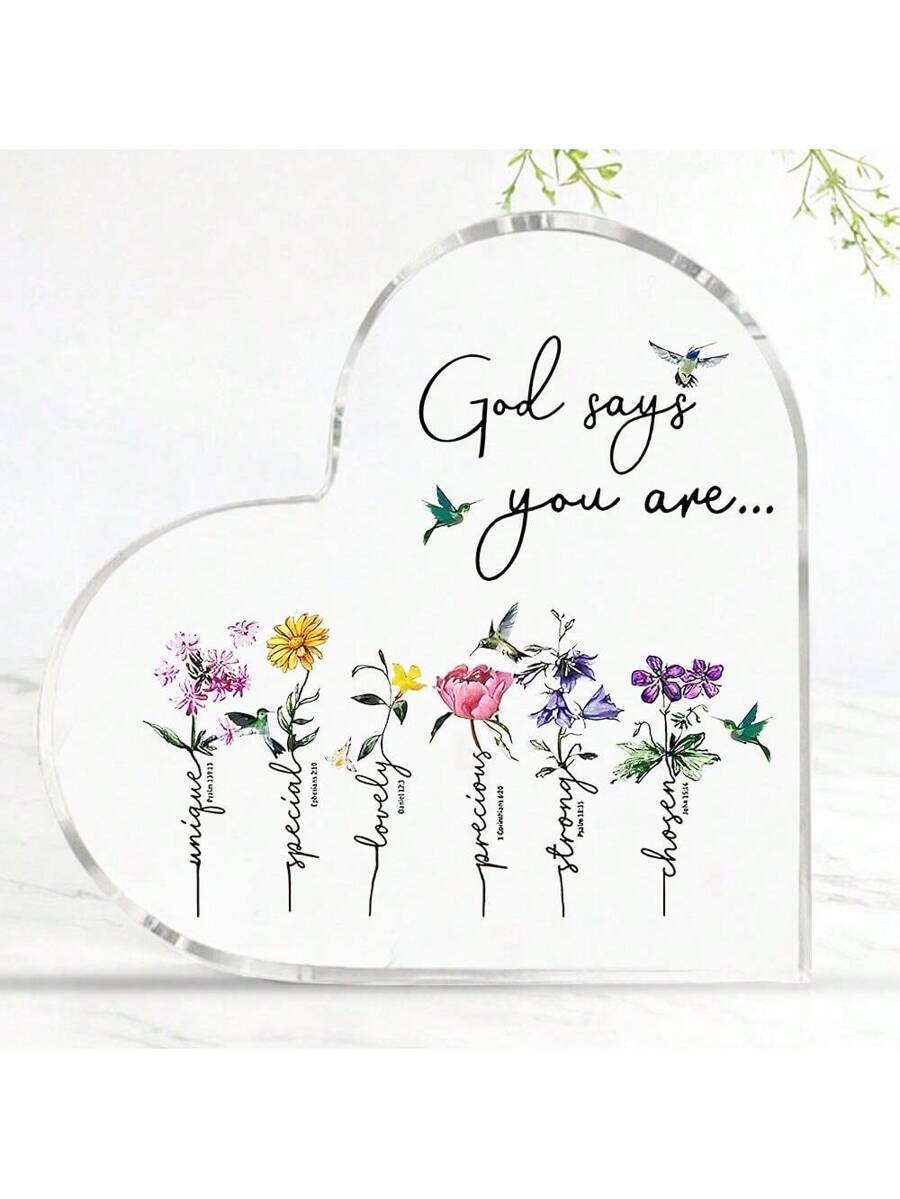 Elevate your spiritual space with this stunning acrylic heart-shaped prayer sign. Crafted from premium PMMA material in transparent finish, it features beautifully engraved inspirational Bible verses that catch the light from every angle. Perfect as a tabletop centerpiece or wall accent, this contemporary Christian decor piece brings warmth and faith into any room. The elegant floral design complements modern and traditional interiors alike. 