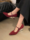 Elegant Rhinestone-Embellished Mary Jane Wedge Heels for Stylish Women