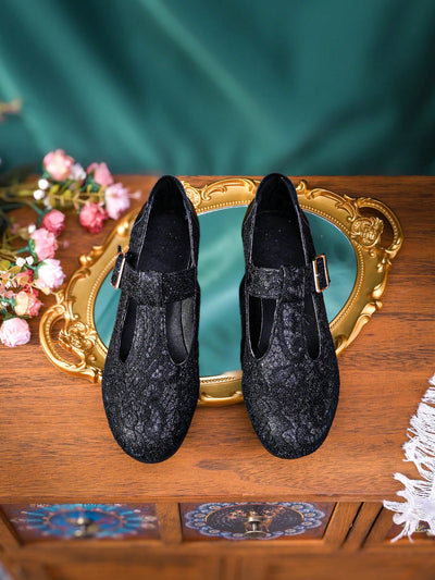 Chic Glitter Lace Embroidered Mid-Heel Loafers - Perfect for Spring/Summer