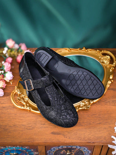 Chic Glitter Lace Embroidered Mid-Heel Loafers - Perfect for Spring/Summer