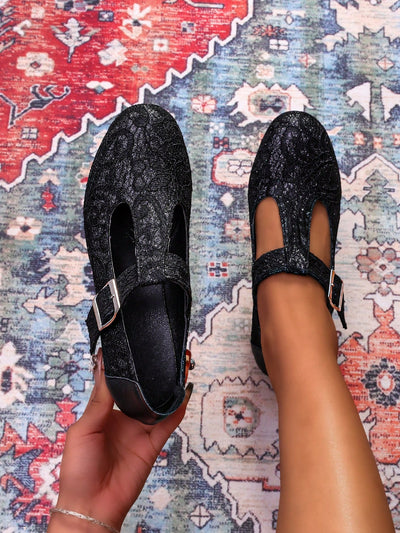 Chic Glitter Lace Embroidered Mid-Heel Loafers - Perfect for Spring/Summer