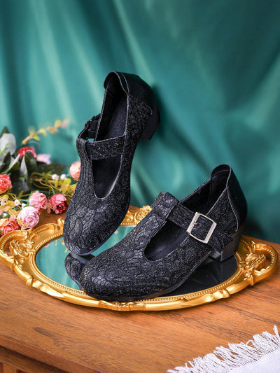 Chic Glitter Lace Embroidered Mid-Heel Loafers - Perfect for Spring/Summer