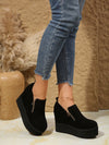 Chic Black Platform Wedge Shoes: Stylish Slip-On Heels for Ultimate Comfort