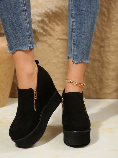 Chic Black Platform Wedge Shoes: Stylish Slip-On Heels for Ultimate Comfort