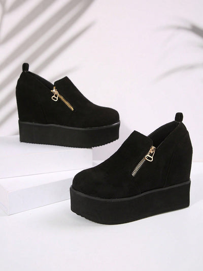 Chic Black Platform Wedge Shoes: Stylish Slip-On Heels for Ultimate Comfort