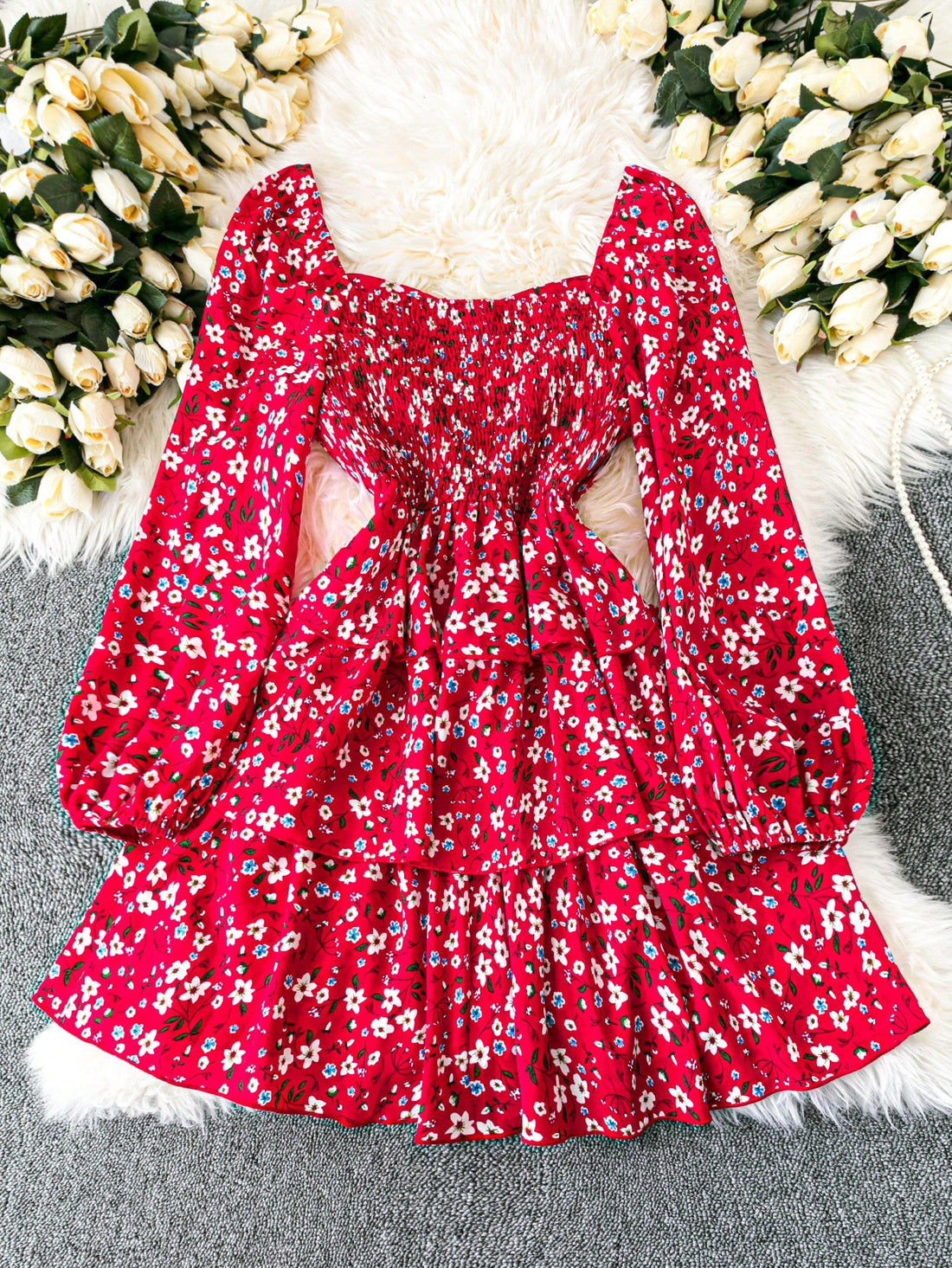 Unleash your inner fashionista with the DreamSkyne Plus Size Women Elegant Floral Layered Ruffle Waist Midi Dress. This stunning dress features a unique floral pattern and layered ruffle waist for a flattering and elegant look. Perfect for any occasion, this dress will have you feeling confident and stylish.