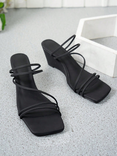 Chic Minimalist Square Toe Wedge Heel Sandals - Summer Essential