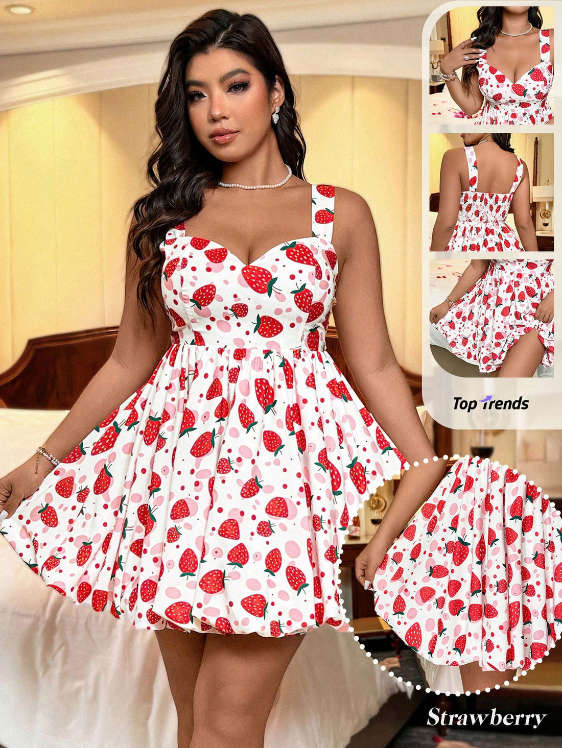 Celebrate sunny days and sweet moments with this plus size strawberry print slip dress. Its casual, breezy design keeps you cool and comfortable, while the playful strawberry pattern adds a touch of fun perfect for summer outings or Valentine’s Day celebrations. Easy to wear and flattering, it’s your go-to dress for effortless charm and cheerful style.