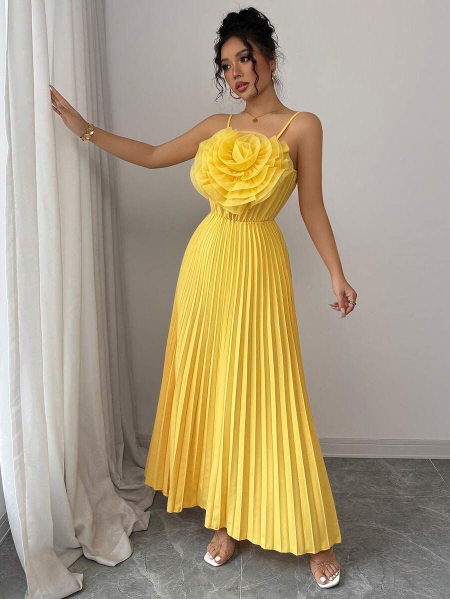 Brighten your wardrobe with this stunning yellow floral A-line dress that's perfect for spring and summer celebrations. The elegant pleated design flatters your silhouette while the cheerful botanical print brings joy to any occasion. Whether you're attending a garden party, brunch, or outdoor wedding, this versatile piece transitions effortlessly from day to night. Crafted for comfort and style, it's the go-to dress that makes you feel confident and radiant all season long.