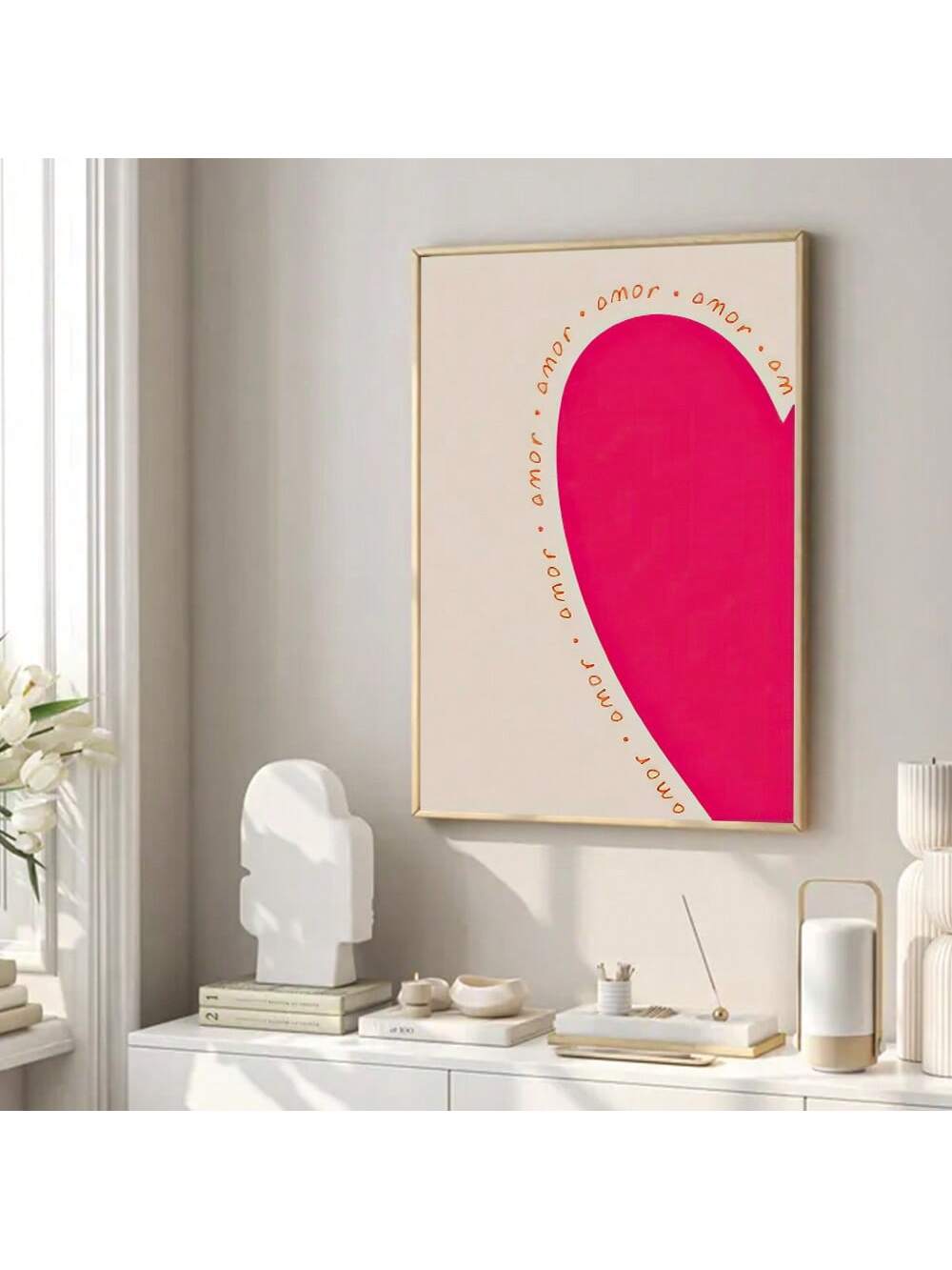 Add a splash of love and color to your space with this vibrant pink "More Amor Por Favor" canvas print. Perfect for trendy home decor, it brings a playful and heartfelt vibe to any room. Whether as a unique gift or a cheerful accent, this wall art invites more love and positivity into your everyday life.