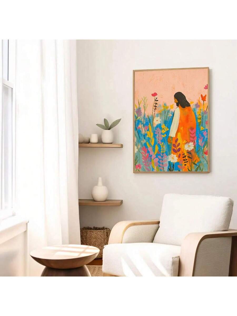 Bring spiritual inspiration and natural beauty into your space with this vibrant Christian art poster featuring Jesus surrounded by wildflowers. The vintage aesthetic and soft, minimalist design complement any room—from living rooms and bedrooms to home offices and dining areas. Printed on quality canvas with rich multicolor details, this graphic piece adds warmth and meaning to your decor without overwhelming your space. Perfect for those seeking faith-centered art that celebrates both spirituality and nat