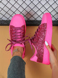 hot pink glitter sneakers image 1 showing visible color, material, toe, strap, heel, sole, or lace details