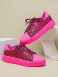 hot pink glitter sneakers image 3 showing visible color, material, toe, strap, heel, sole, or lace details