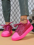 hot pink glitter sneakers image 2 showing visible color, material, toe, strap, heel, sole, or lace details