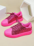 hot pink glitter sneakers image 4 showing visible color, material, toe, strap, heel, sole, or lace details