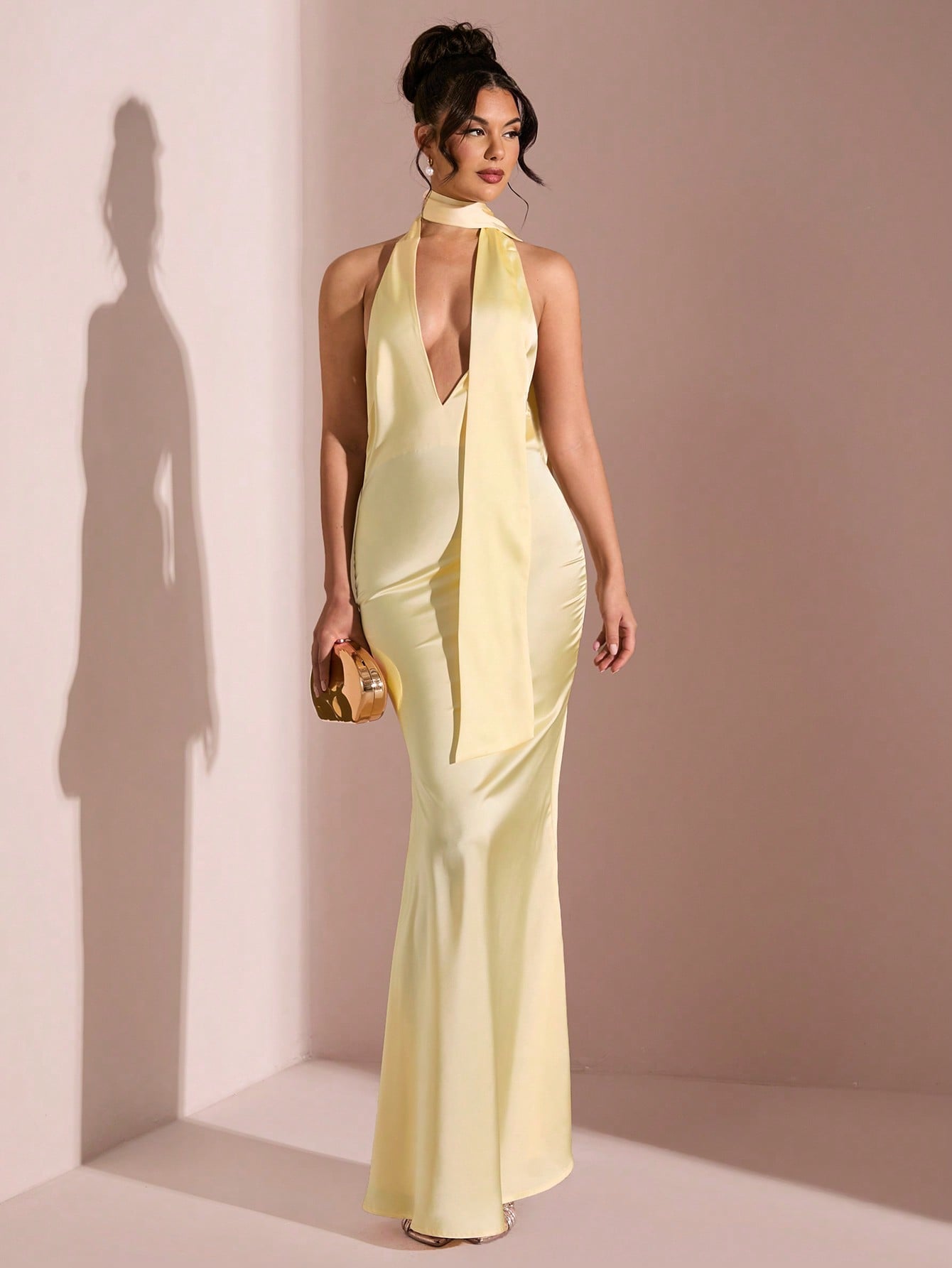 yellow satin backless maxi dress Lisa Maxi Dress, in Pale Yellow Luxe Satin | Show Me Your Mumu main image 1