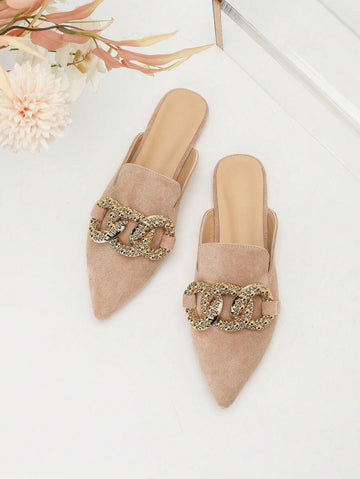 Chic Blue Leopard Print Flat Mules with Metal Buckle – Perfect for Spring and Autumn