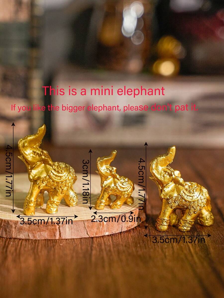 Front view of decorative elephant figurine set for shelves