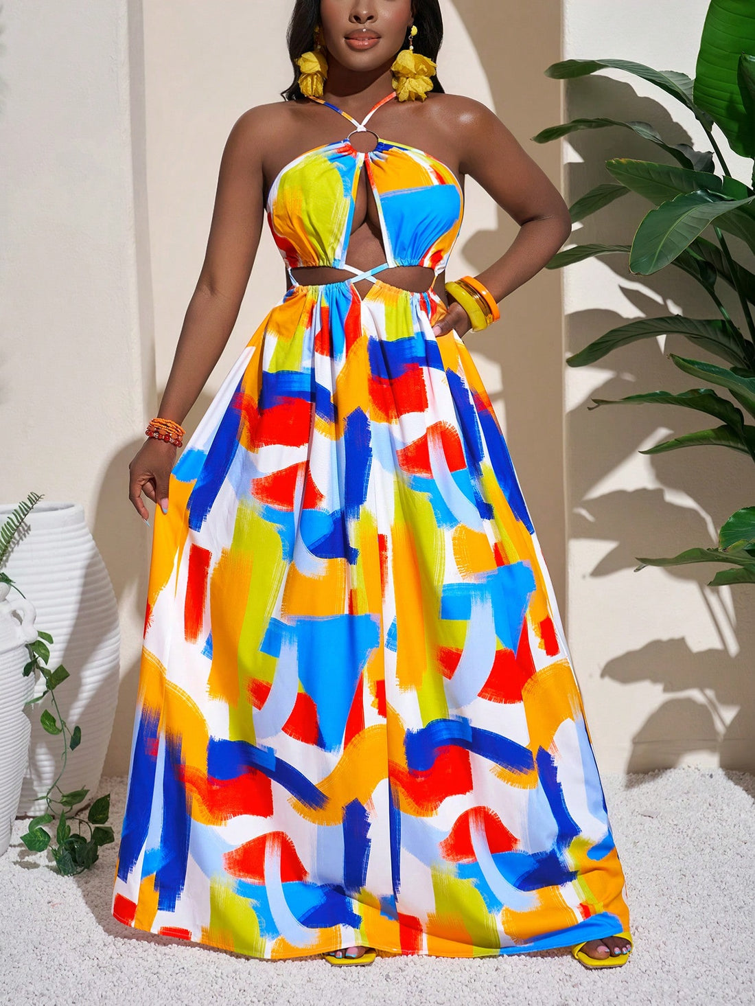 Channel playful summer vibes with our Chic Color Block Cutout Dress. The crisscross back adds a flirty touch, perfect for showing off your sun-kissed skin. With its bold color block design, this dress is a must-have for your vacation style. Embrace your inner fashionista with this statement piece.