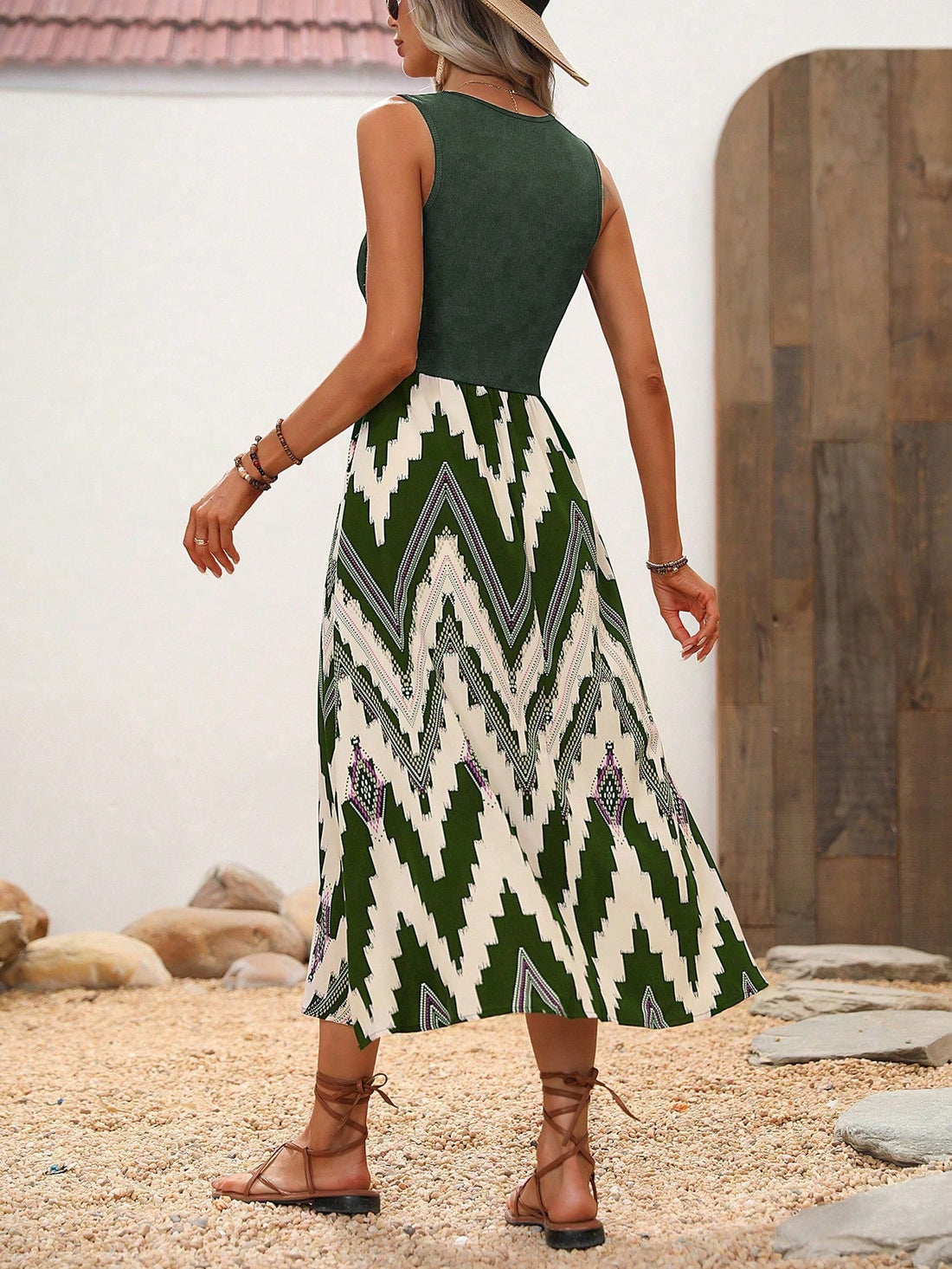 Introducing Chevron Chic: The A-Line Maxi Dress for Effortless Beachside Elegance. This dress combines the classic chevron pattern with a flattering A-line silhouette, making it perfect for a day at the beach or a night out. Elegance has never been this effortless (or chic)!