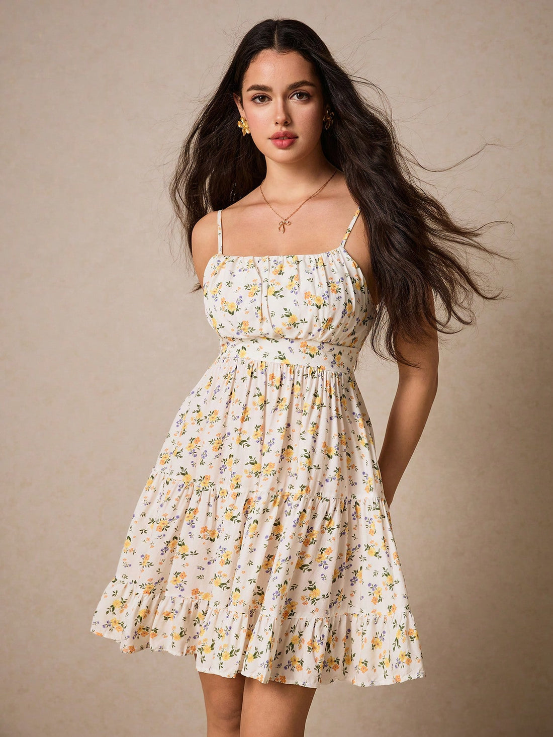 Get ready to charm in our Charming Cottagecore Floral Ruffled Cami Dress! This A-Line sundress features a square neckline and playful ruffles, perfect for a day out in the sun. Embrace your inner cottagecore with the charming floral print and feel effortlessly stylish with the flattering silhouette.