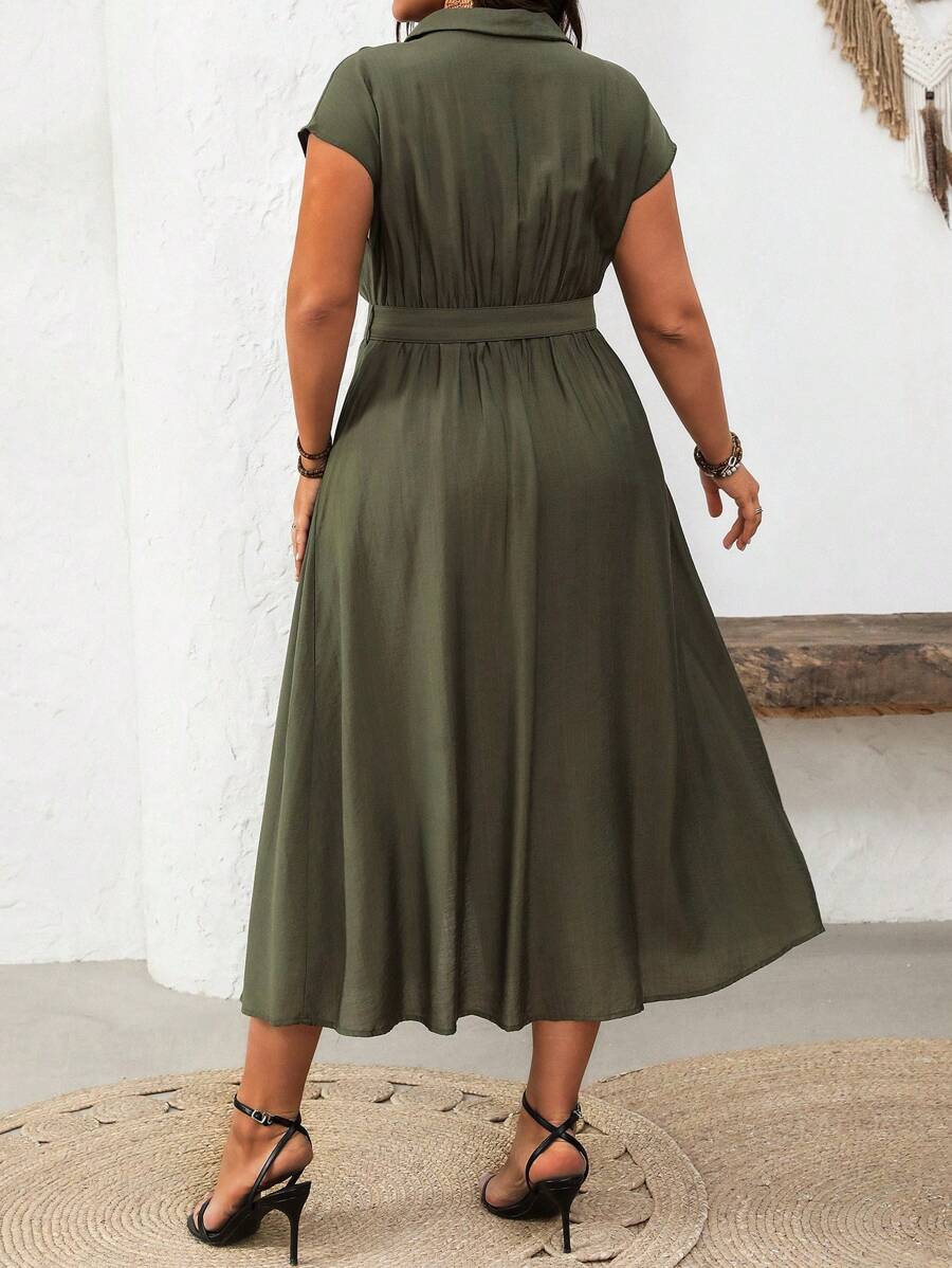 Step into effortless charm with this Elegant Plus Size V-Neck Belted Long Dress. Featuring a flattering V-neck and a sleek silver D-buckle belt, it perfectly hugs your curves for both office meetings and weekend strolls. Lightweight and breezy, it’s your go-to for spring and summer days when comfort meets style. Dress it up or down—either way, you’ll turn heads with this versatile wardrobe essential!