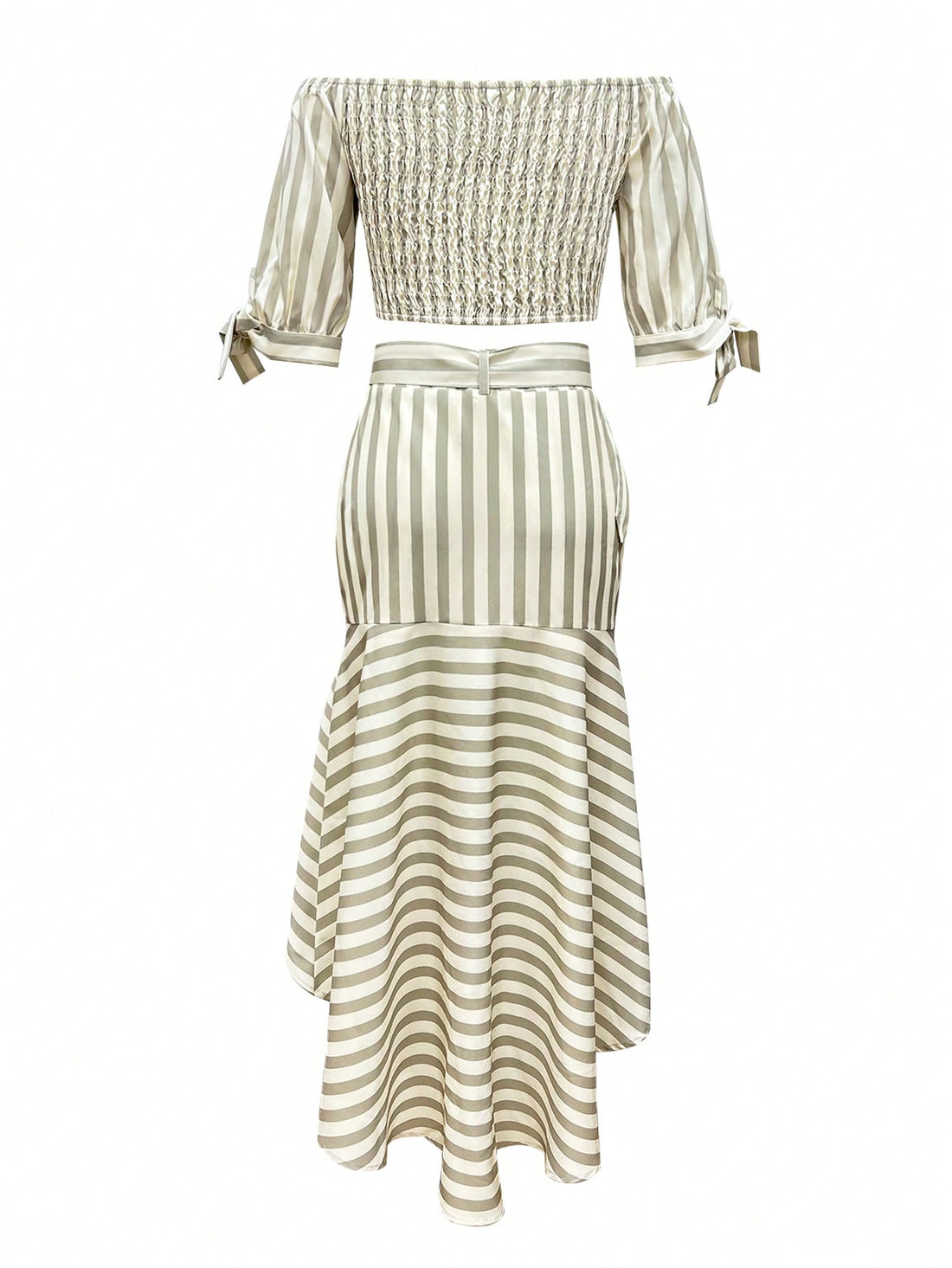 Stripes never go out of style—and this charming two-piece set proves it! Featuring a relaxed shoulder top paired with a flowing skirt, you've got an instant outfit that works from brunch to casual evenings. The playful stripe pattern adds visual interest without demanding much effort, while the comfortable silhouette keeps you feeling confident and breezy. Mix it, match it, or wear it as the perfect set—either way, you're serving effortless elegance with a fun twist.