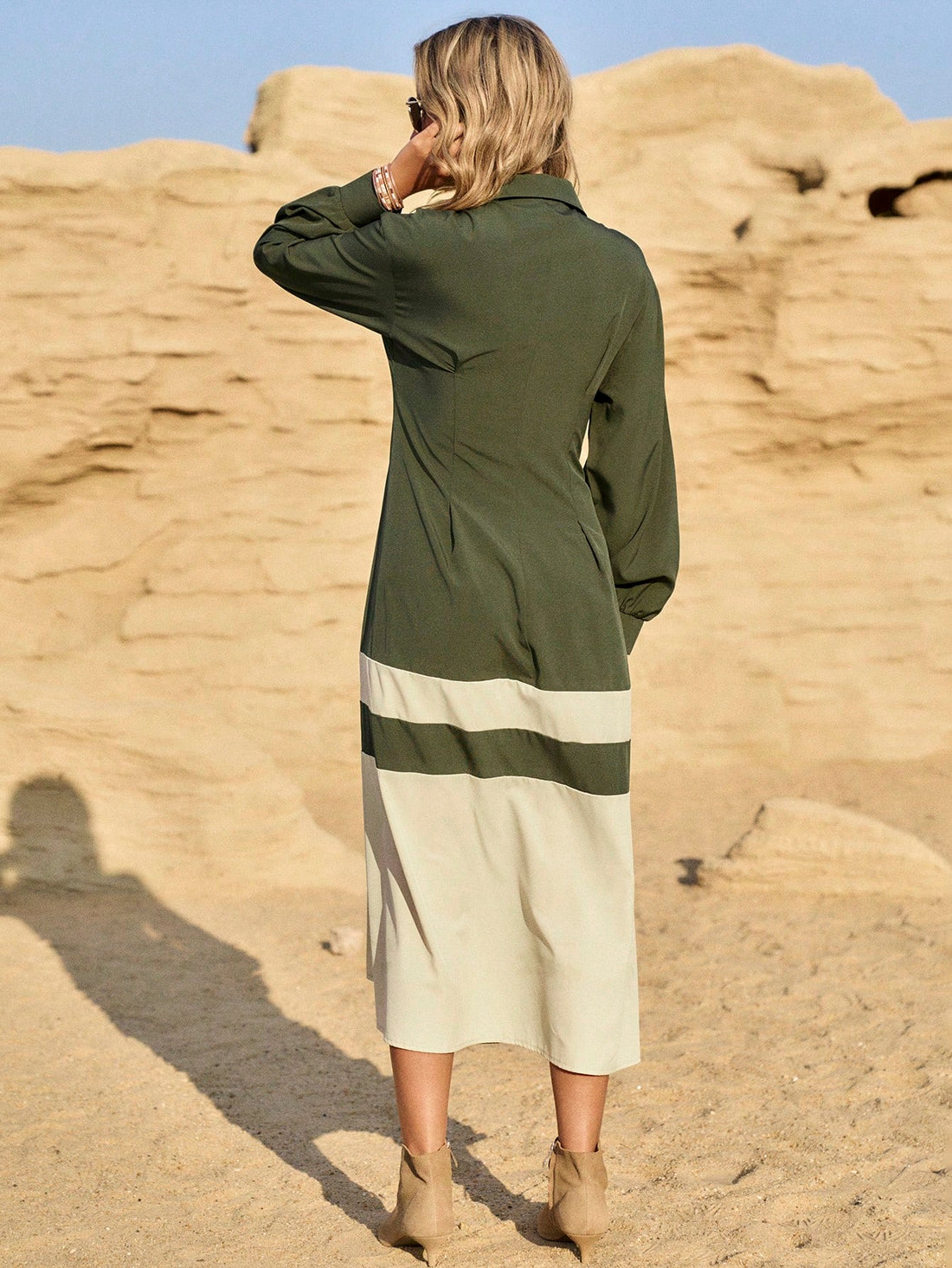 Add some fun to your wardrobe with our Chic Patchwork Cinched Waist Long Sleeve Shirt Dress! This dress features a unique, playful patchwork design and a cinched waist for a flattering fit. Perfect for any occasion, it's sure to bring some sass to your style. (No more boring outfits!)