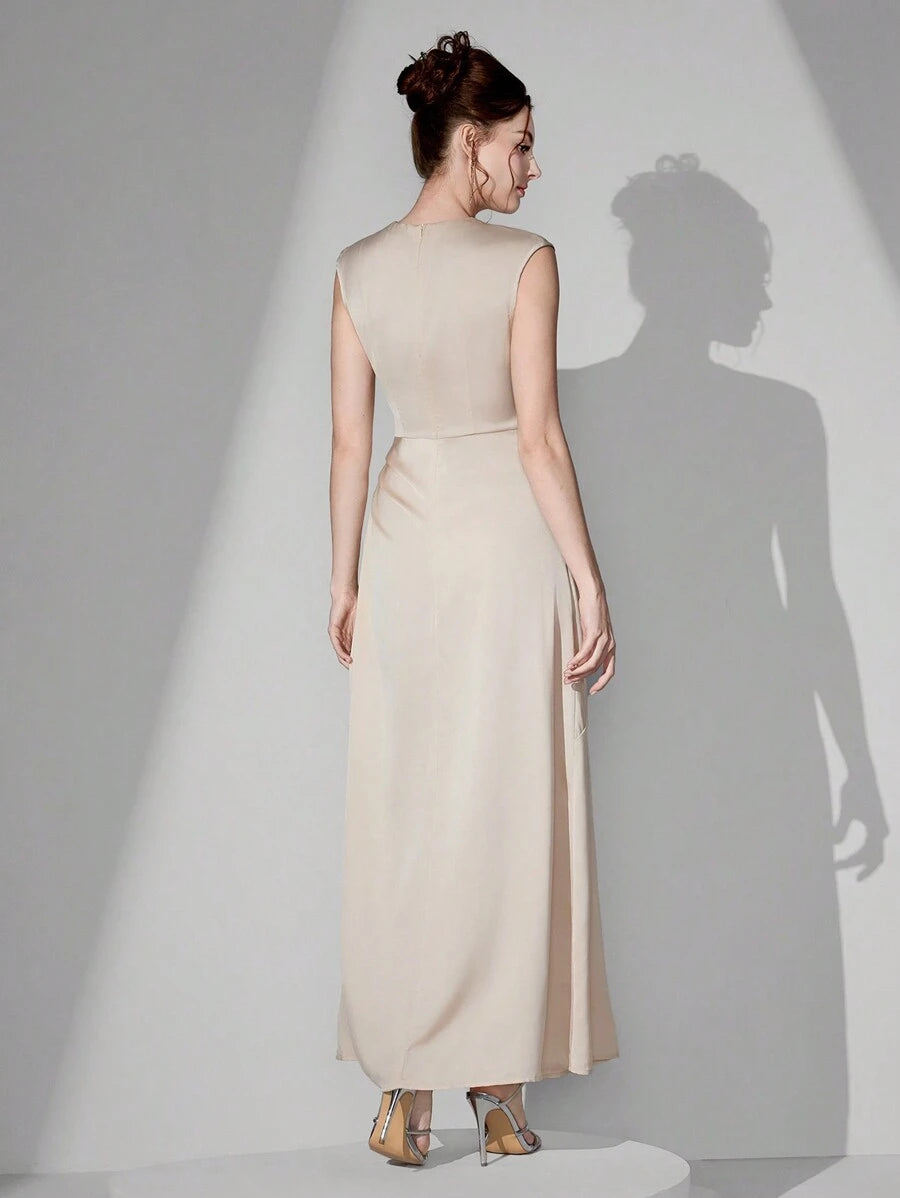 Crafted from sumptuous satin, this ball gown exemplifies refined elegance for discerning guests. The strategically ruched waist creates a flattering silhouette while the voluminous skirt commands attention. Perfect for weddings, galas, and black-tie affairs, this gown delivers timeless sophistication. The luxurious fabric drapes beautifully, ensuring you feel confident and poised throughout the evening. An investment piece that transcends seasonal trends.