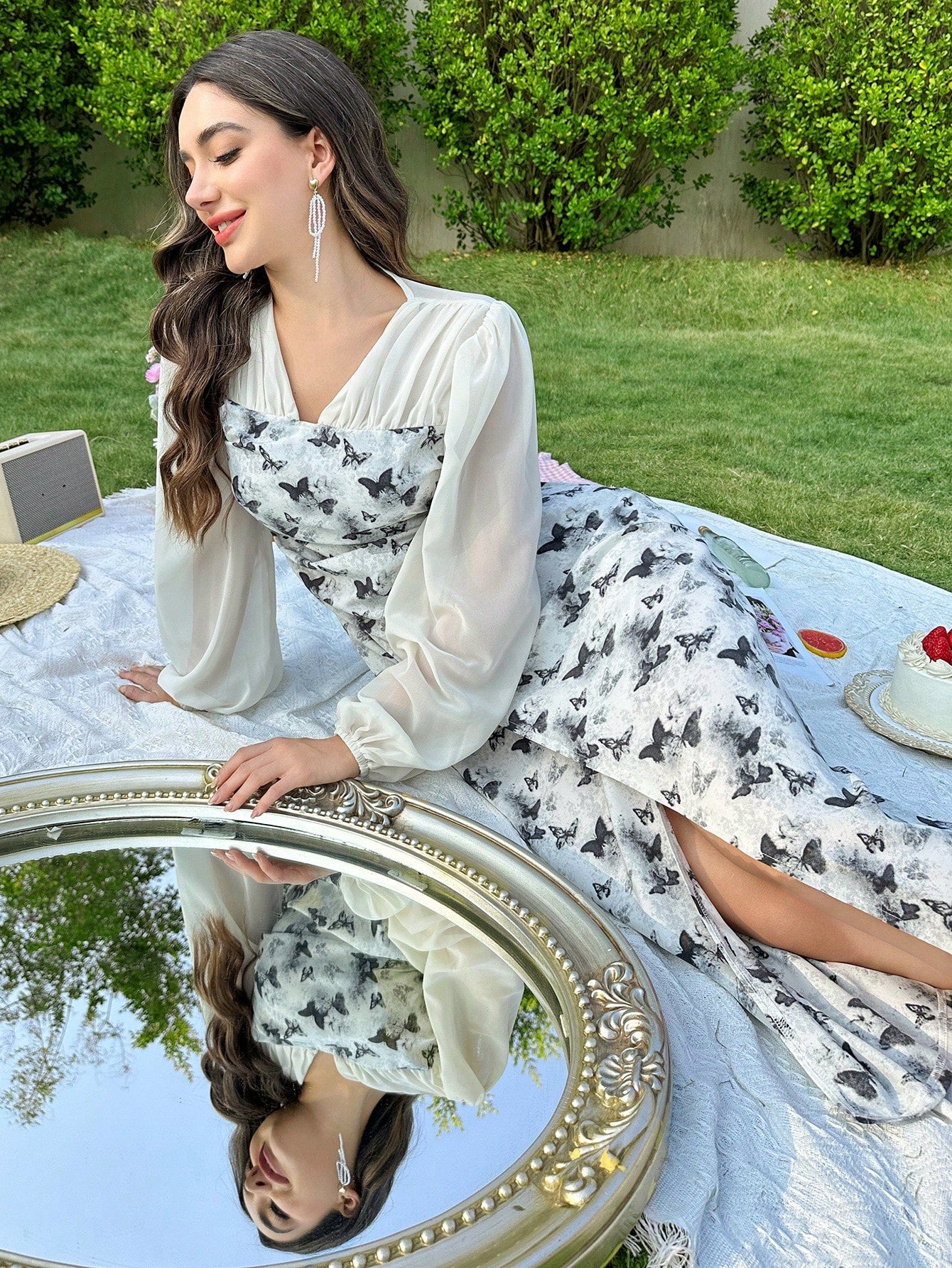butterfly chiffon dress Long Sleeves Chiffon Evening Dress With Butterfly
