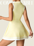 white yellow polo pleated golf tennis mini dress with liner shorts, pockets, racerback and contrast trim image 2