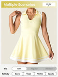 white yellow polo pleated golf tennis mini dress with liner shorts, pockets, racerback and contrast trim image 4