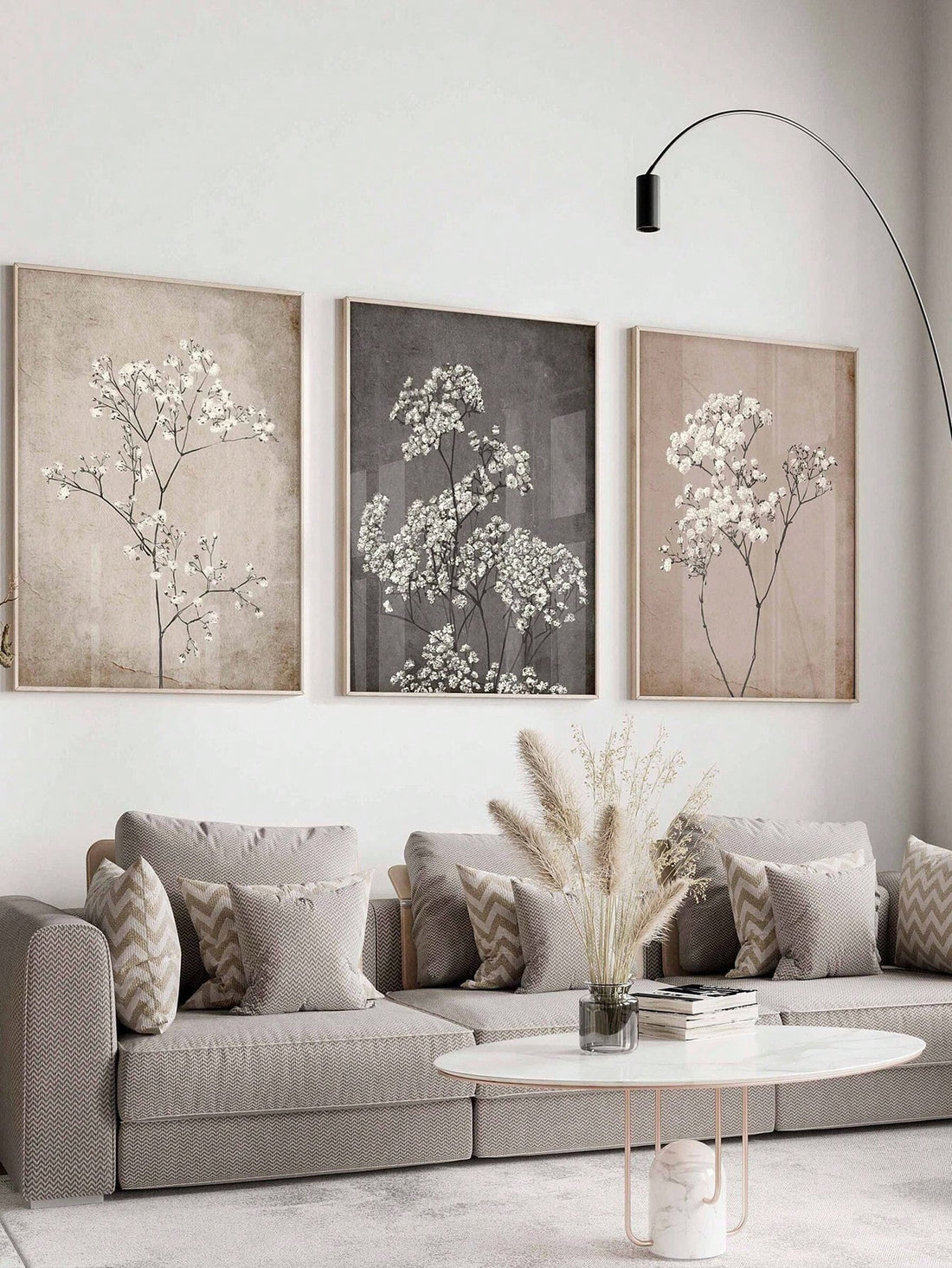 Bring a fresh burst of nature indoors with this playful set of three framed canvas prints. Featuring modern Nordic floral designs in soothing beige tones, these artworks add a charming touch to any home or dorm room. Perfect for brightening up your space with subtle elegance and a hint of botanical bliss!