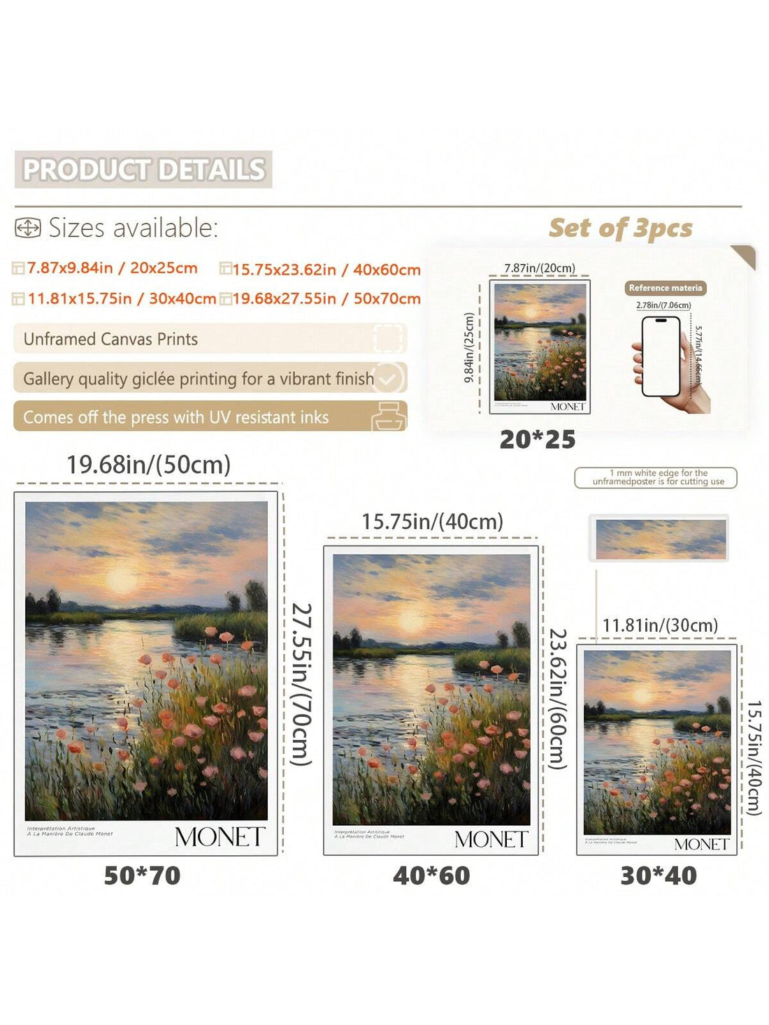 Bring a splash of charm and whimsy to your walls with this delightful set of three Monet-inspired canvas prints. Each piece captures the dreamy brushstrokes and vibrant colors that make impressionist art so enchanting. Perfect for brightening up any room—whether your cozy living space or your lively office—these prints add a playful yet elegant touch that sparks joy and creativity. Easy to hang and sure to impress, this trio turns ordinary walls into a lively gallery of inspiration.