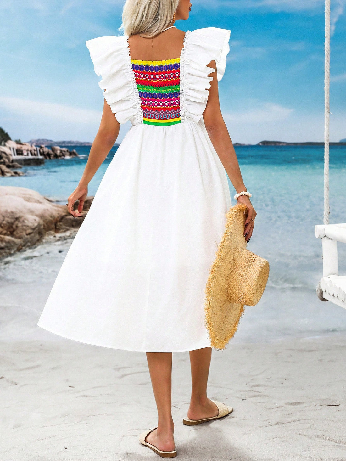 Effortlessly exude bohemian elegance with our Woven Airplane Sleeve Mid-Length Dress. Perfect for the summer, this dress will keep you cool and stylish with its lightweight material and flowy silhouette. Say goodbye to boring fashion and hello to effortless style. (No more stressing over what to wear!)