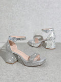 Champagne rhinestone open toe platform block heel sandals image 13
