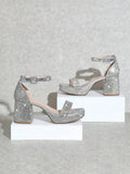 Silver rhinestone ankle strap platform sandals side view image 16