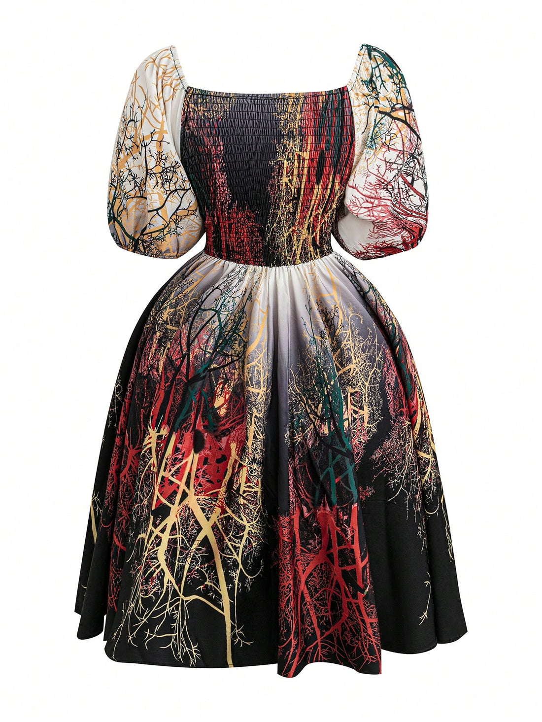 This whimsical vintage-inspired midi dress features a playful plant print and a flattering fitted waist, perfect for curvy women. Embrace the quirky side of fashion with this fun and unique piece!