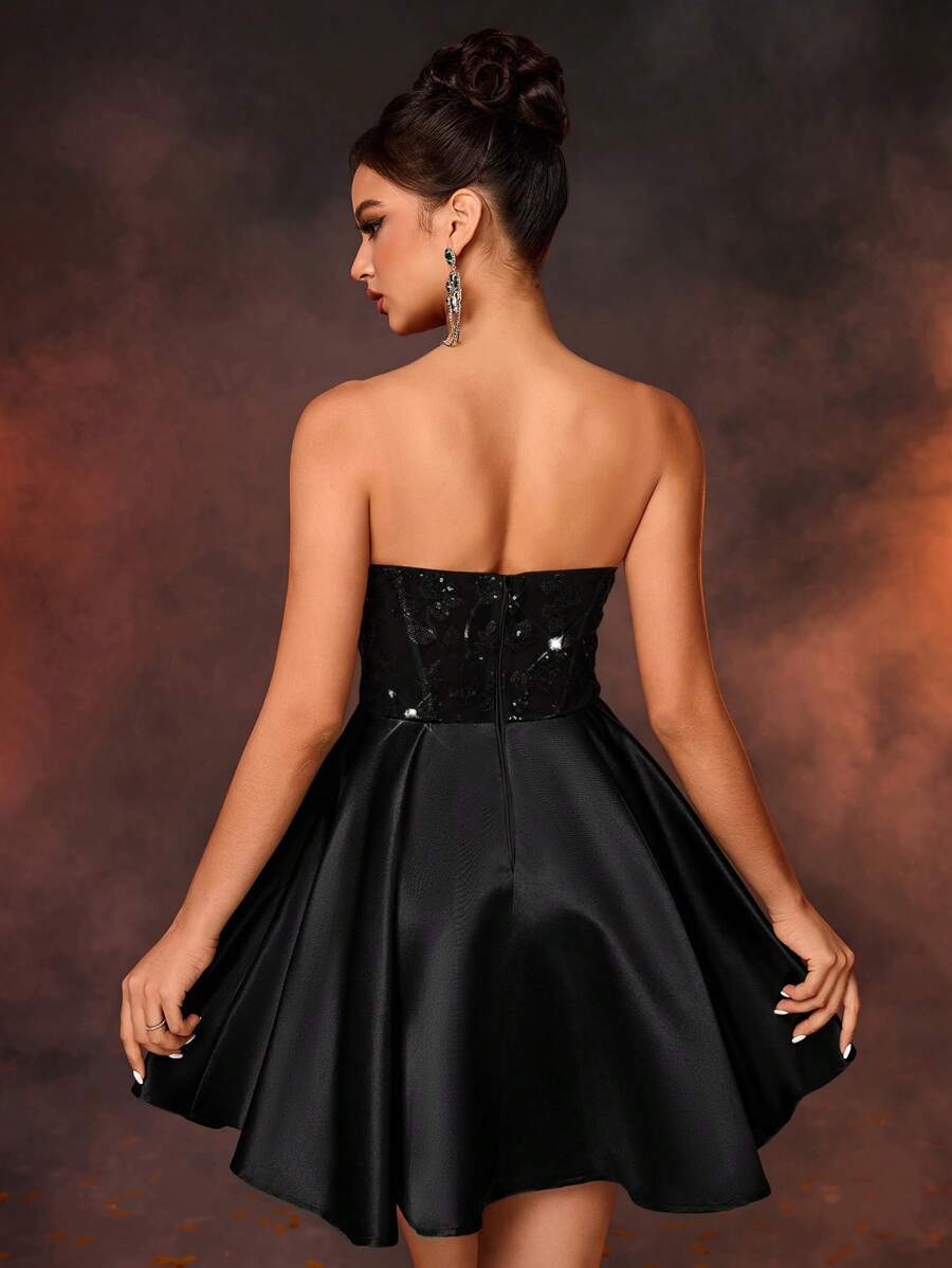 Step into the spotlight with this playful ballerina dress that combines forest-inspired florals and sparkling sequins in a stunning patchwork design. Crafted from soft satin and delicate tulle, it offers a flattering fit that dances with every move. Perfect for weddings, bachelorettes, or prom nights, this dress promises to turn heads and keep your style effortlessly enchanting.