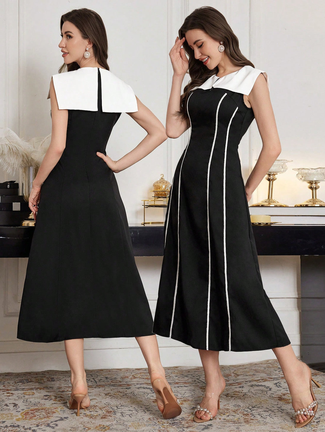 This chic color blocked dress adds a touch of sophistication to your style. The elegant sleeveless design is perfect for any occasion, making you stand out in the most stylish way possible. Elevate your fashion game with this unique and trendy dress.